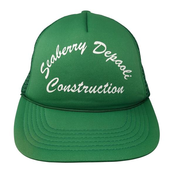 Seaberry Depaoli Construction Snapback Trucker Cap Green OS Adjustable Mesh Back - Picture 1 of 9